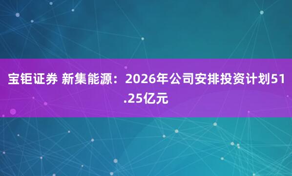 宝钜证券 新集能源：2026年公司安排投资计划51.25亿元